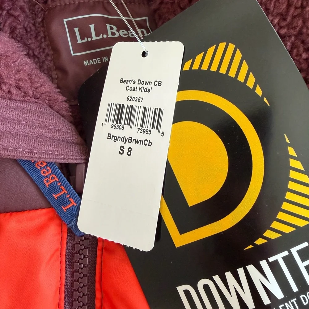 NWT L.L. Bean Kids Puffer Down Hooded Colorblock Puffer Jackey Boys Sz 8 Snow‎